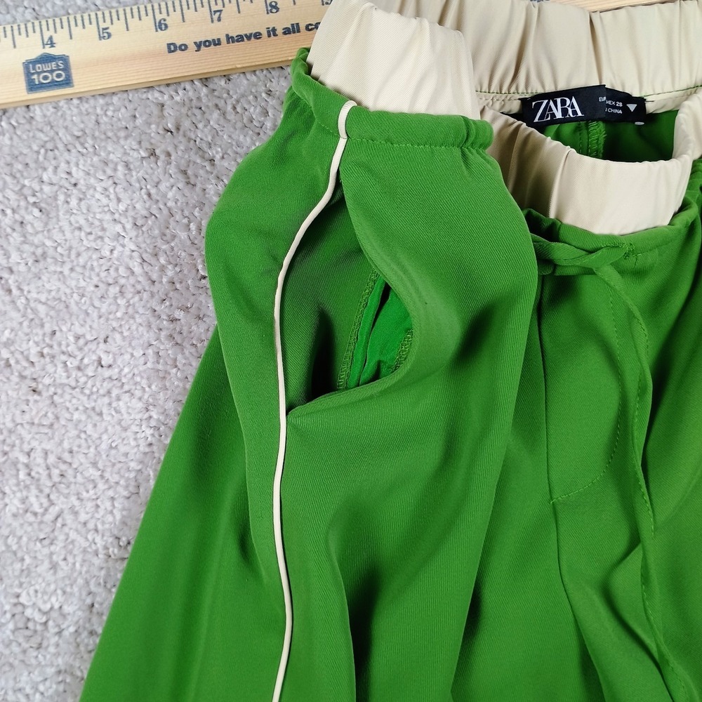 Zara Wide Leg Pants Elastic Waist Drawstring Size Medium Green Women's - Picture 4 of 12